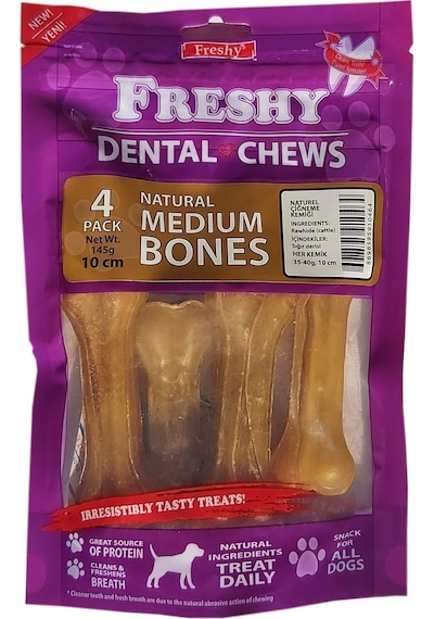 Freshy Dental Chews Naturel Sığır Derisi Köpek Ödülü 10 Cm 4 Adet
