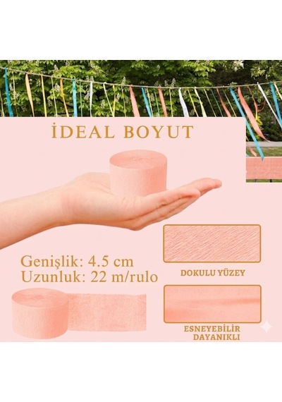 Somon Şerit Krapon Kağıdı Rulosu, Çiçek Yapım, Parti, El İşi Süsleme Kağıdı, 6 Adet, 4.5cm X 22metre