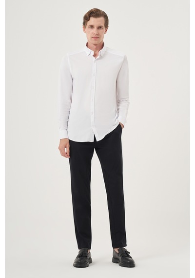 Morven Erkek Beyaz Örme Slim Fit Düğmeli Yaka Gömlek 25ms004024600 Beyaz Beyaz