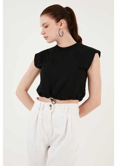 Lela Bisiklet Yaka % 100 Pamuk Crop Bayan T Shirt 5865587 Siyah