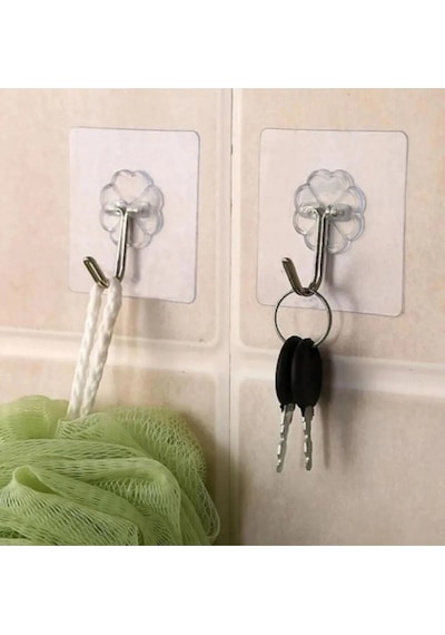 3 Adet Güçlü Şeffaf Duvar Askısı Askılığı Yapışkan Metal Kancalı Mutfak Banyo Askı