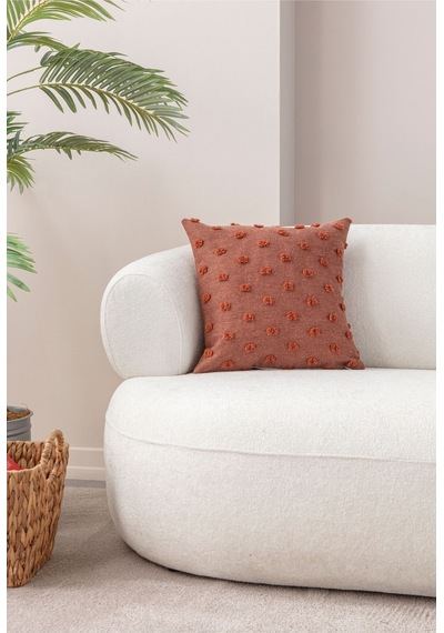Swita Home Dekoratif Puantiye Keten Kumaşlı Kırlent Kılıfı 43x43 Kiremit