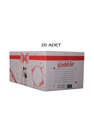 20 Adet Isim Yazılan Çeyiz Kolisi Taşınma Kolisi Beyaz Üzeri Kırmızı