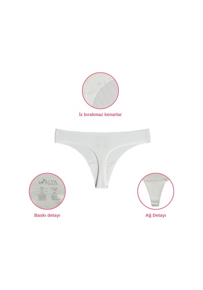 Alya Underwear Lazer Kesim Dikişsiz Tanga Külot, Seamless String 6'lı Paket Beyaz