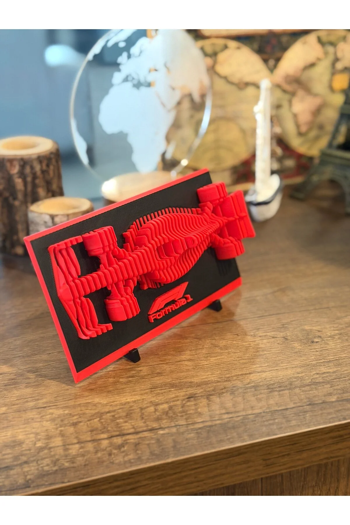 3d Baskı Formula 1 Yarış Aracı Dekoratif Masaüstü Biblo Katmanlı Tasarım Kırmızı/siyah Kırmızı