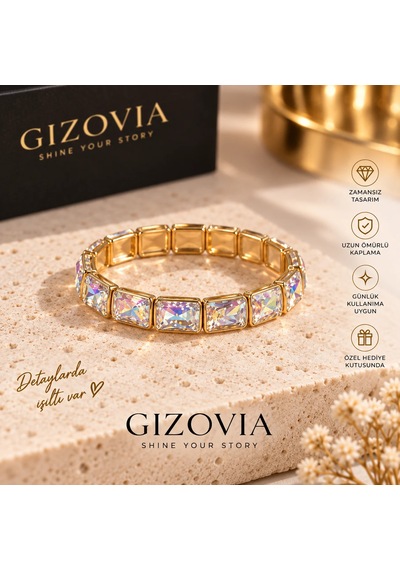 Gizovia Aurora Gold Prenses Kesim Taşlı Bileklik Altın
