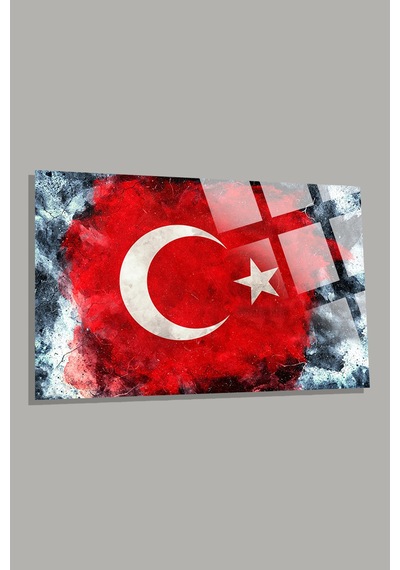 Türk Bayrağı 2 Ev Ofis Okul İçin 4mm Kırılmaz Temperli Yüksek Çözünürlüklü Cam Tablo