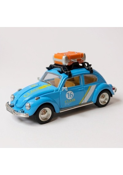 Klasik Işıklı Sesli Metal Araba - Mavi Valizli Retro Beetle - 15 Cm Çok Renkli