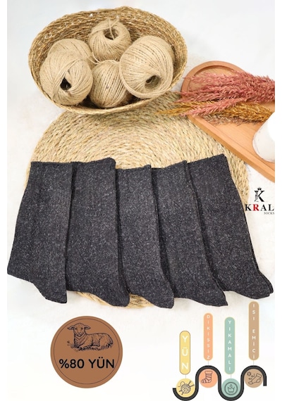 Kral Socks Kışlık Yün Çorap Lambswool Kuzu Yünlü Kadınlar Için Dikişsiz Termal Siyah