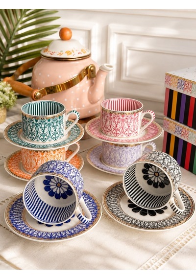 6 Kişilik Porselen Marrakesh Kahve Fincanı 90 Ml-7505 Çok Renkli