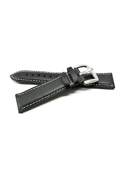 Fado&her Saate Uyumlu Hakiki Siyah Beyaz Dikişli Deri Saat Kordonu 22 Mm 44 Siyah