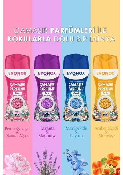 Evonox Clean Granül Çamaşır Parfümü &amp Çamaşır Yumuşatıcı Everest Beyaz Sabun Esintisi 210 Gr 10'lu Set