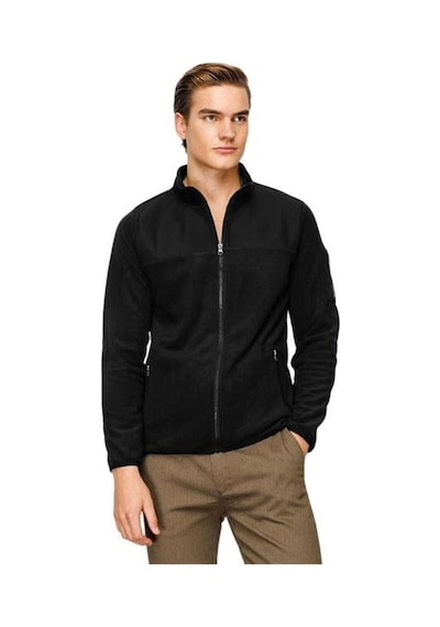 İgs Siyah Erkek Polar Sweatshirt Tam Fermuarlı Dik Yaka Model-10026