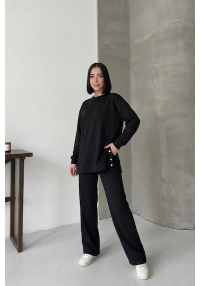 Soft&basic Rahat Kesim Uzun Kollu Yanları Çıt Kapamalı Premium Yumuşak Kumaş Eşofman Takımı Siyah Soft&basic Rahat Kesim Uzun Kollu Yanları Çıt Kapamalı Premium Yumuşak Kumaş Eşofman Takımı Siyah