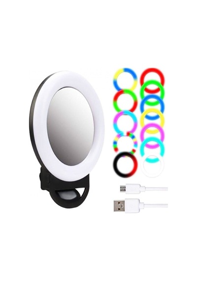 Şarjlı Aynalı Rgb Renkli Ring Light Led Selfie Telefon Pc Yayın Işığı Klipsli 10 Cm