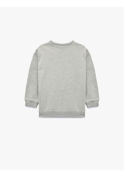 Koton Kalp Baskılı Uzun Kollu Bisiklet Yaka Pamuklu Sweatshirt Gri 6wmg10105ak Gri