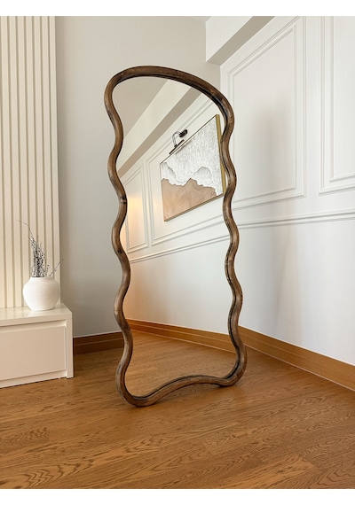 Effe Doğal Ahşap Çerçeveli Bulut Model 180x80 Cm Ceviz Ayakli Boy Aynasi