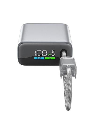 Ttec Recharger Pro Tft 10.000mah Pd 35w Usb-c Ve Lightning Dahili Kablolu Taşınabilir Hızlı Şarj Aleti / Powerbank 2bb279 Gri