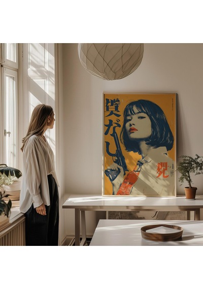 Silahlı Japon Kadın Vintage Y2k Dijital Poster İndirme