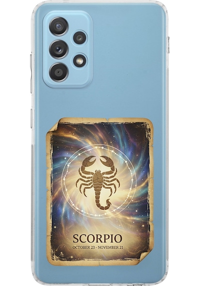 Samsung Galaxy A52 İle Uyumlu Burç Kartları Akrep Tasarımlı Şeffaf Silikon Kılıf Şeffaf