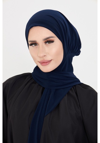 Hürrem Bone Lacivert Pratik Hazır Geçmeli Tesettür Bone Sandy Boyunluklu Çıtçıtlı 2505 02 Lacivert