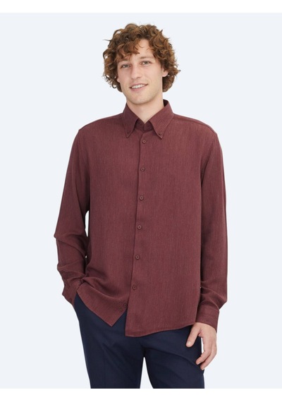 Kip Bordo Regular Fit Dokuma Casual Gömlek Bordo
