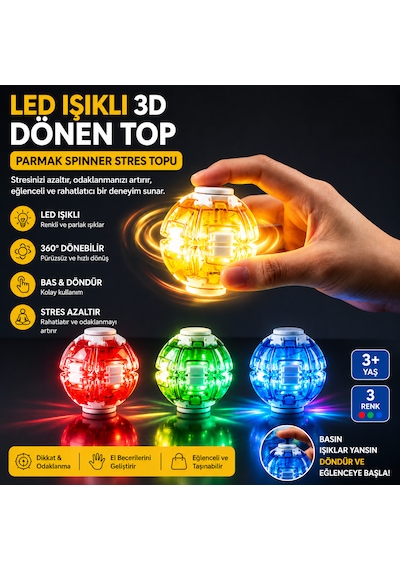Ledt Işıklı Gyro Fidget Top Parmak Döndürme Oyuncağı