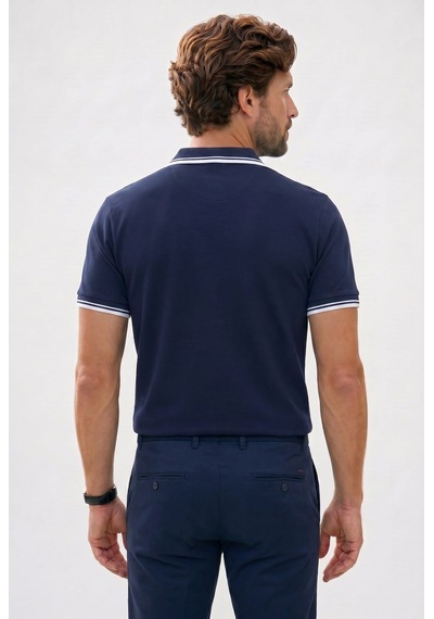 Tudors Erkek Slim Fit Dar Kesim %100 Pamuklu Çizgili Detaylı V Yaka Lacivert Polo Yaka Tişört-51596 Tudors Erkek Slim Fit Dar Kesim %100 Pamuklu Çizgili Detaylı V Yaka Lacivert Polo Yaka Tişört-51596
