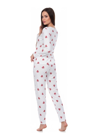 Bisiklet Yaka Süet Pijama Takımı 6004 Kırmızı Kalp Beyaz