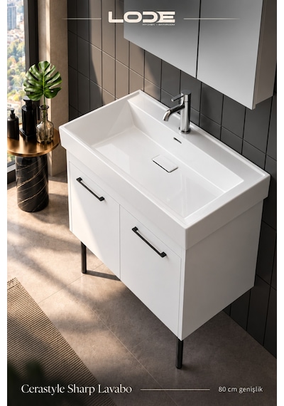 Lode Palis Ayaklı Set %100 Mdf - Alt Dolap - Üst Dolap - Cerastyle Sharp 80 Cm Seramik Lavabo Dahil Beyaz Lode Palis Ayaklı Set %100 Mdf - Alt Dolap - Üst Dolap - Cerastyle Sharp 80 Cm Seramik Lavabo Dahil Beyaz