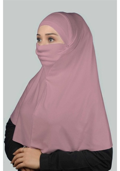 Altobeh Hazır Türban Peçeli Pratik Eşarp Tesettür Nikaplı Hijab - Namaz Örtüsü Sufle (XL) - Koyu Pembe