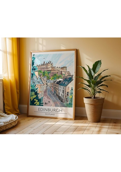 Edinburgh Scotland Travel Poster Ahşap Çerçeveli Dekoratif Duvar Tablosu