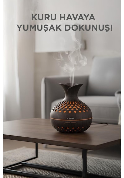 H15 Koyu Kahve Led Işıklı 300ml Sessiz Ultrasonik Flower Hava Nemlendirici (İthalatçı Garantili)