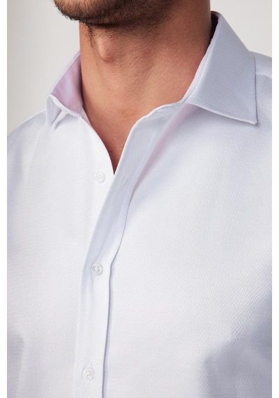 Tudors Modern Slim Fit Pamuklu Kolay Ütü Armürlü Beyaz Erkek Gömlek-28856-beyaz Beyaz