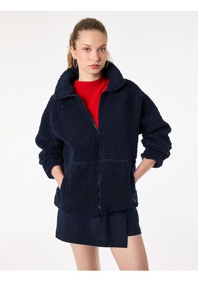 Koton Uzun Kollu Dik Yaka Cep Detaylı Fermuarlı Oversize Peluş Ceket Lacivert 6wmg60028ık Koton Uzun Kollu Dik Yaka Cep Detaylı Fermuarlı Oversize Peluş Ceket Lacivert 6wmg60028ık
