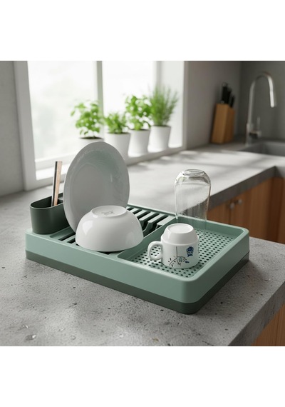 Aqua Gri Tezgah Üstü Bulaşıklık - 42x26x12 Cm Pratik Tabak Ve Bardak Kurutma Rafı - Modern Mutfak Organizeri 2 Renk Seçeneği Yeşil Diğer