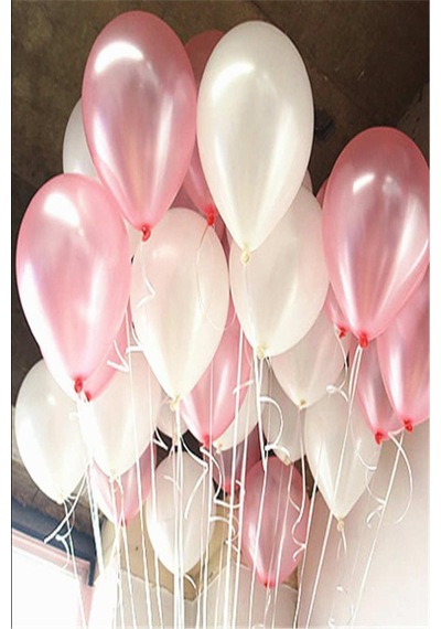 25 Adet Metalik Sedefli Pembe-Beyaz Karışık Balon Helyumla Uçan