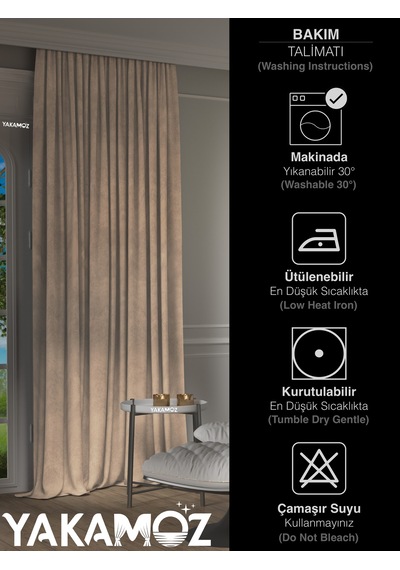 Yakamoz Kadife Görünüm Kum Beji Ada Fon Perde Ekstraforlu Velvet Touch Serisi Kum Beji