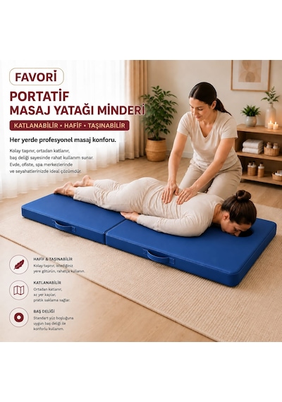 Masaj Yatağı Portatif Katlanabilir Masaj Yatağı Minderi 6 Cm Sünger 180x70 Cm Mavi