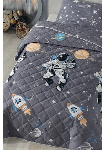 Astronot Desen Çocuk-genç Odası Tek Kişilik Piketakımı Çarşafsız