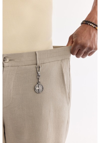 Avva Erkek Gri Beli Lastikli %100 Keten Relaxed Fit Pantolon B003032
