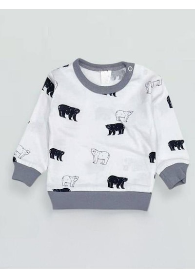 Breeze Erkek Bebek Desenli Pamuklu Pijama Takım-15341 Gri