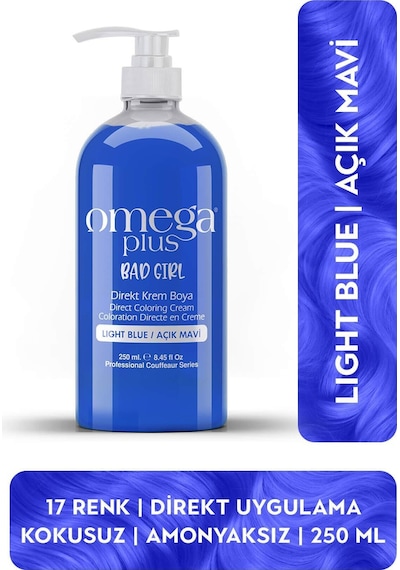 Omega Plus Bad Girl Açık Mavi Amonyaksız Renkli Saç Boyası 250ml