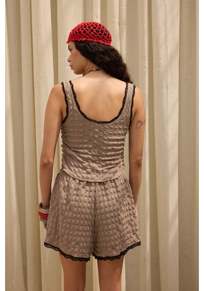 Mai Collection Celeste Dantel Detay Vizon Crop Şort Takım