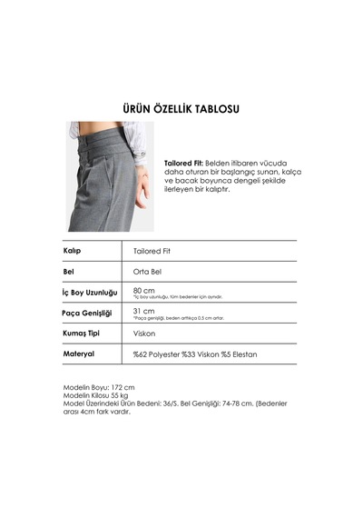 Kadın Antrasit S6 Tailored Fit Bol Kesim Çift Kemer Tasarım Poliviskon Kumaş Pantolon