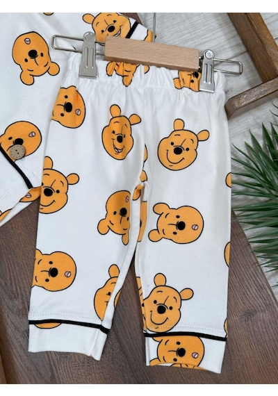 %100 Pamuk Yumuşak Doku Ayıcık Baskılı Mevsimlik Bebek Ve Çocuk Pijama Takımı 4bb2 Beyaz