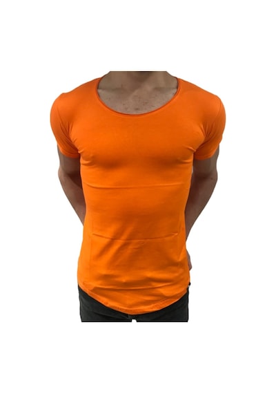 Bybülent Oval Yaka Açık Yaka Erkek Tişört Likralı Slim Fit