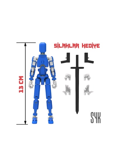 Robot 13 Dummy Mavi Beyaz Tüm Eklemleri Hareketli Aksiyon Figürü Oyuncak