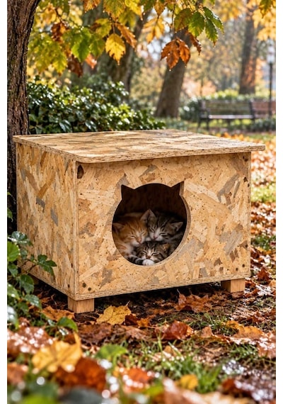 Reyo Yetişkin ve Yavru Kedi Evi İç ve Dış Mekana Uygun Kedi Evi Sokak Kedileri İçin Yuva Kedi Barınağı 50 x 35 x 30 CM CAT19
