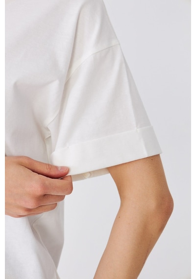 Hdm Kadın Ekru Basic Oversize %100 Pamuklu Rahat Kesim Günlük Tişört - H6041